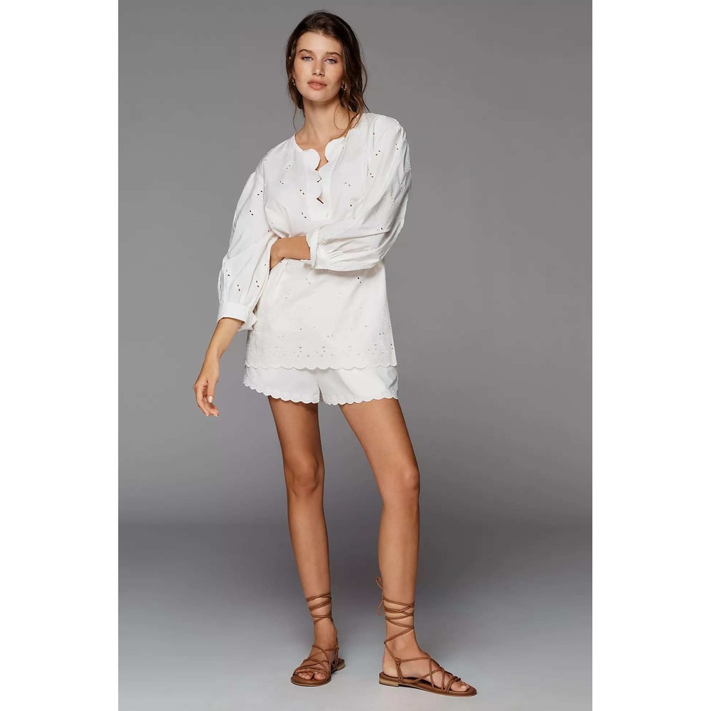 Anthropologie High Rise Cotton Poplin Eyelet Scalloped Balloon Sleeve S NEW - Picture 4 of 13